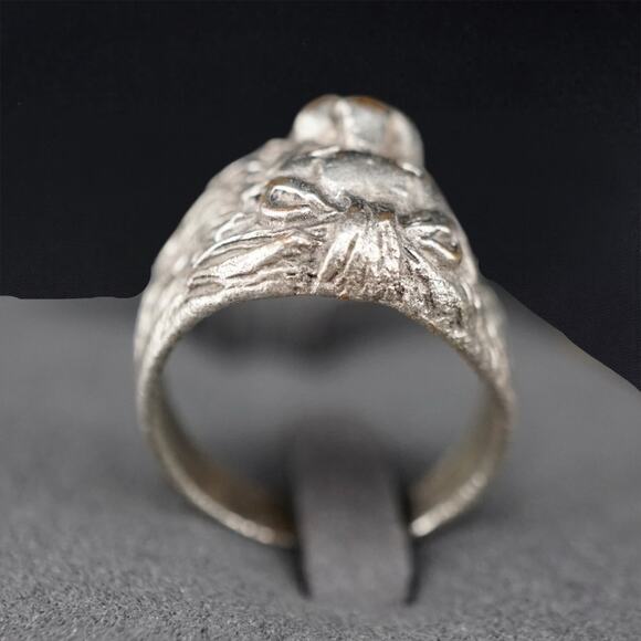 Goth Biker Lion Head Statement Ring Silver Tone Adjustable Open Band Size 9–9.5f - Picture 12 of 12